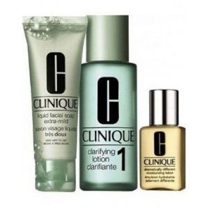 SET Clinique 3step Skin Care System1 (cera sucha/bardzo sucha) (W) mydło do twarzy 50ml + płyn złusz